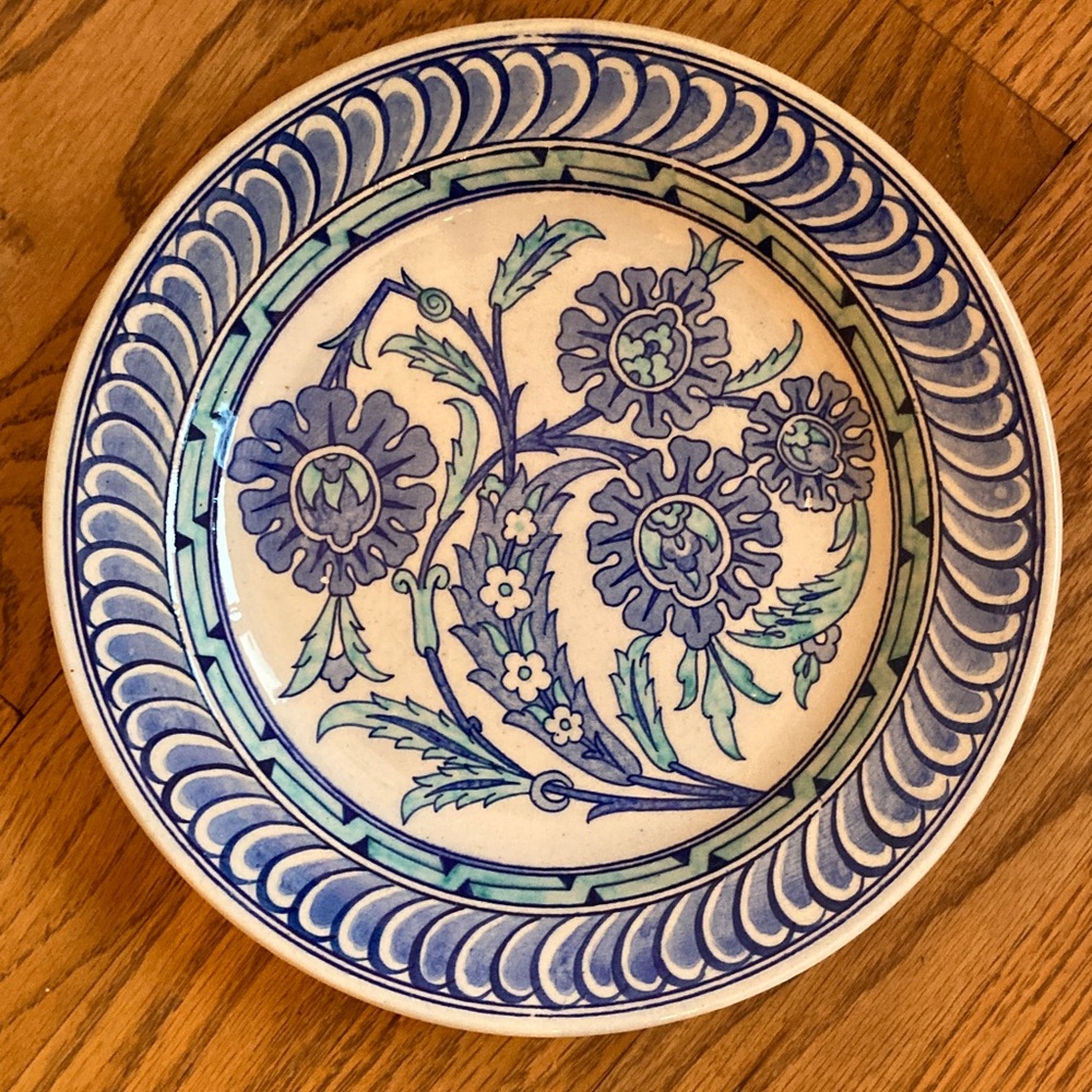 Vtg Turkish Handmade Blue Floral Decorative Plate